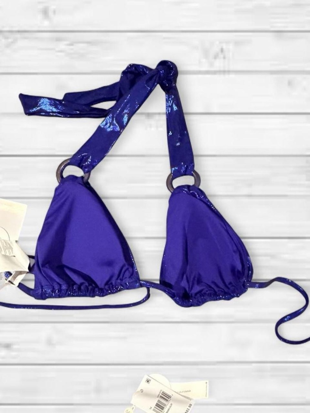 Sunshine 79 Shimmer Halter Triangle Bikini Top in metallic Royal Blue